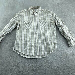Mens Gap Plaid Long-Sleeve Button-Down Shirt Beige & White Size L 5834